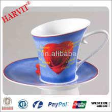Oblique Shape Custom Tea Set/ Irregular Shape 180CC Coffee Tea Cup And Saucer Sets